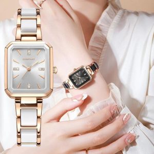 Women's Rectangular Rose Gold Watch