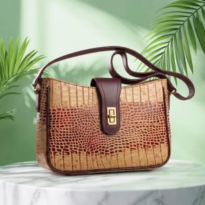 Crocodile Print Leather Shoulder Bag